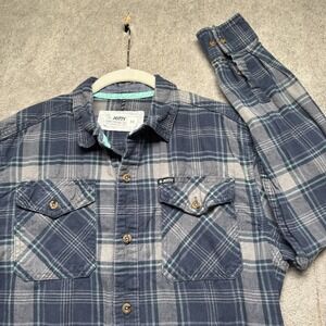 Men's Western Plaid‎ Snap Shirt Blue Green Gray Medium Long Sleeve Ranchwear